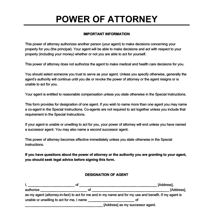 General/financial power of attorney form